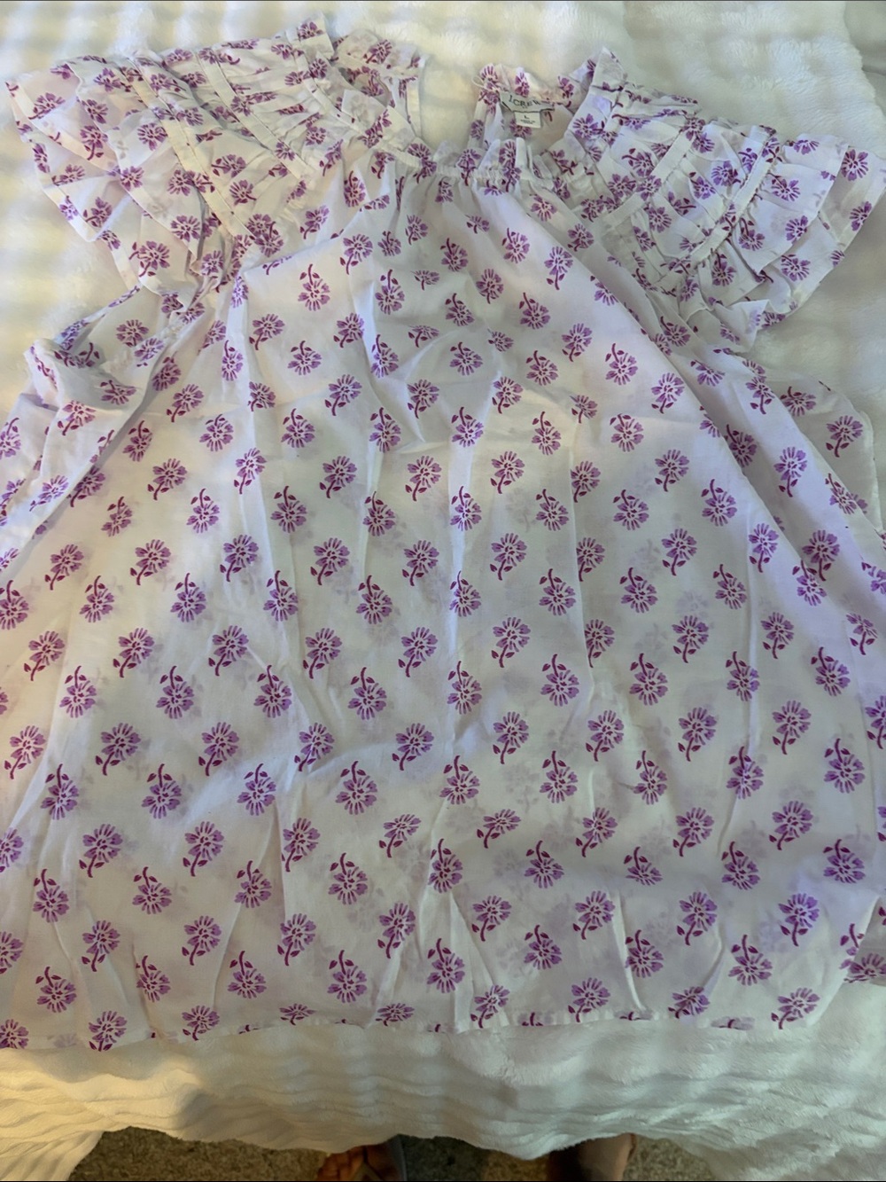 J. Crew White Blouse with Purple Floral Print